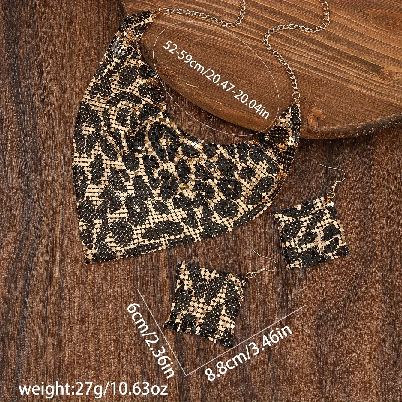 3-Piece Luxurious Leopard Print Choker Necklace and Earring Set - 14K Golden Plated Zinc Alloy, Sexy Fashion Jewelry for Women with Daily Wear and Party Versatility, Hypoallergenic and Nickel-Free, Perfect Gift Idea